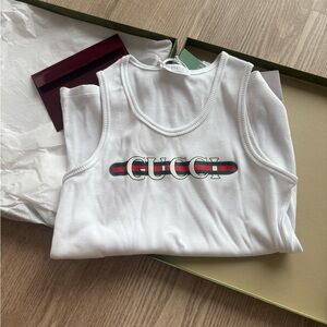 Gucci White Tank Top with Red and Green Logo
